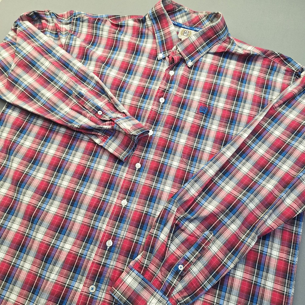 Cinch Mens Plaid Button Down Shirt Red‎ Blue White XXL MTW1104210